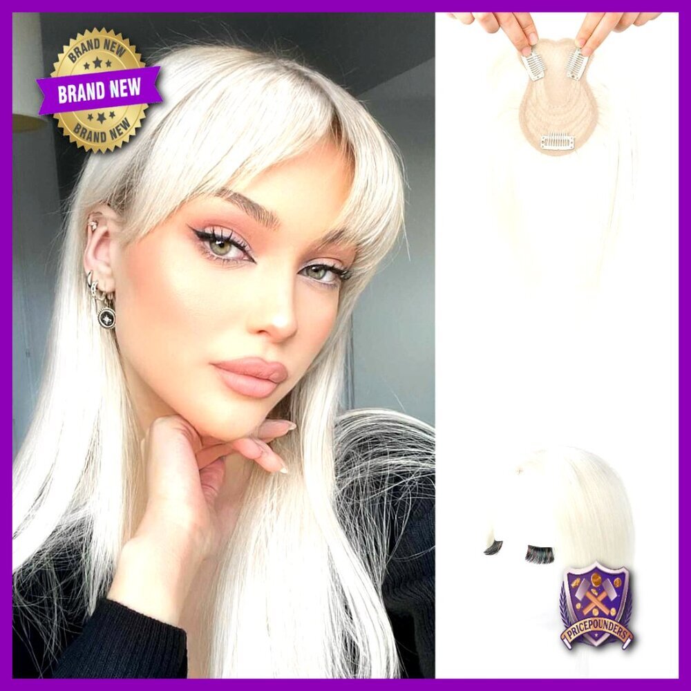 Human Hair Topper Clip-In Bangs Silk Base Full Coverage Thinning Hair